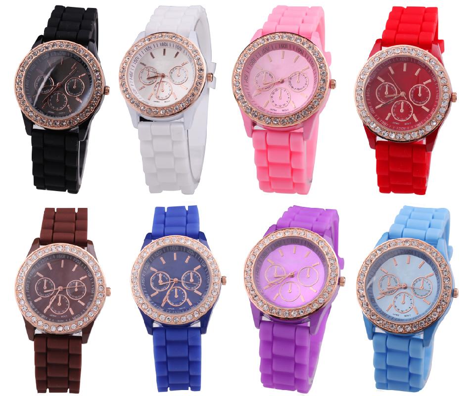 Ladies' Watch With Silicone Band And Rhinestones