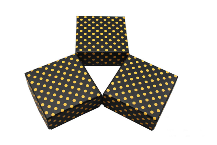 Custom Yellow Spots Jewelry Packaging Box With Black Velvet Pad Insert 