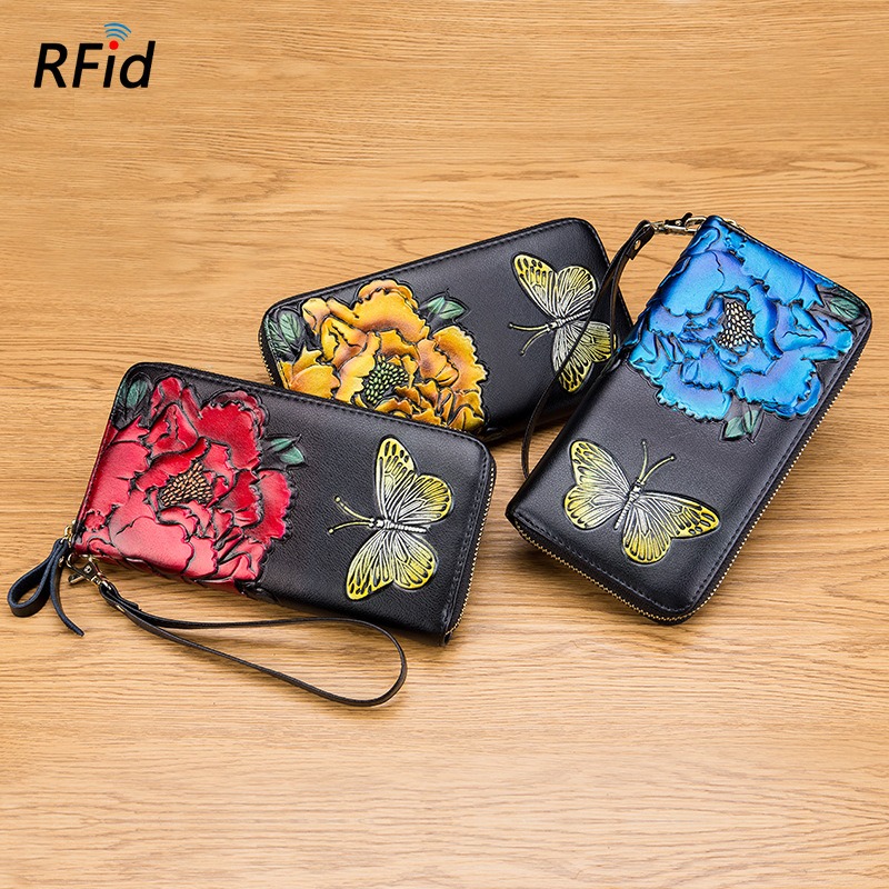 Rose & Butterfly RFID Leather Wallet For Women