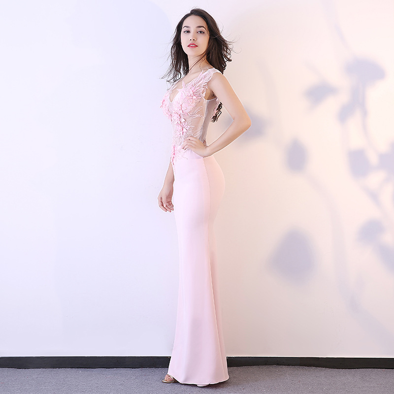 Pink Sexy See Through Long Mermaid Evening Dress