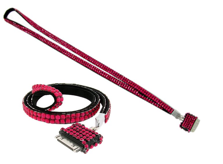 Custom PU Leather and Rhinestone Lanyards for iPhone/iPod