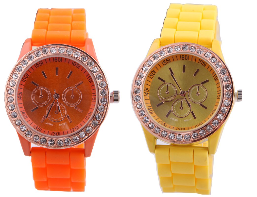 Ladies' Watch With Silicone Band And Rhinestones