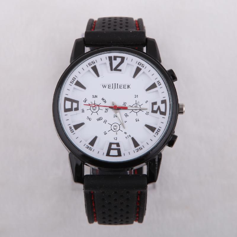 Silicone Strap Watch With 3 Decorated Dials 