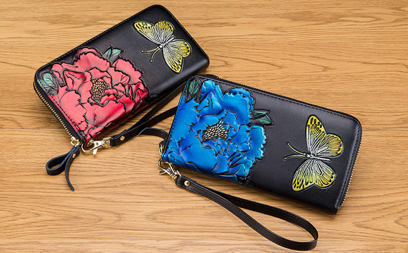 Rose & Butterfly RFID Leather Wallet For Women