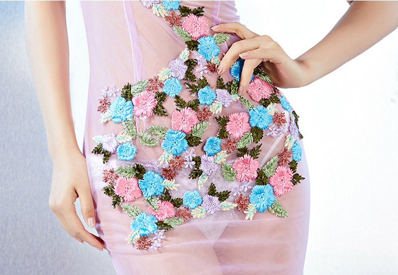 Transparent Sexy Long Floral Lace Real Silk Dress, Bodycon Sleeveless