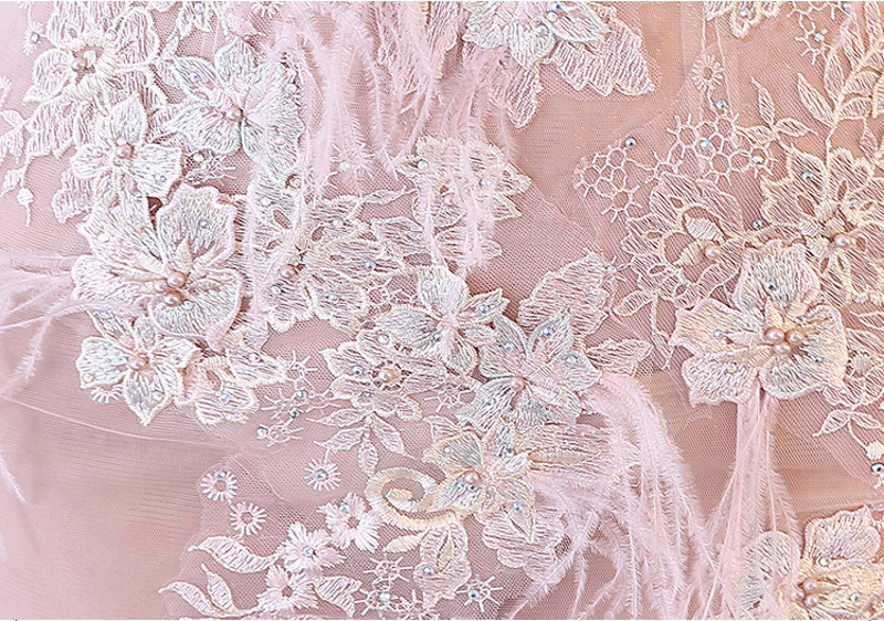 Sexy Long Dress Real Silk Floral Feather Transparent Handmade