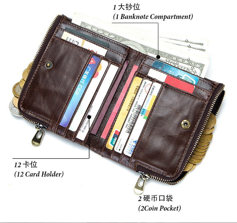 RFID Blocking Vintage Cowhide Leather Wallet