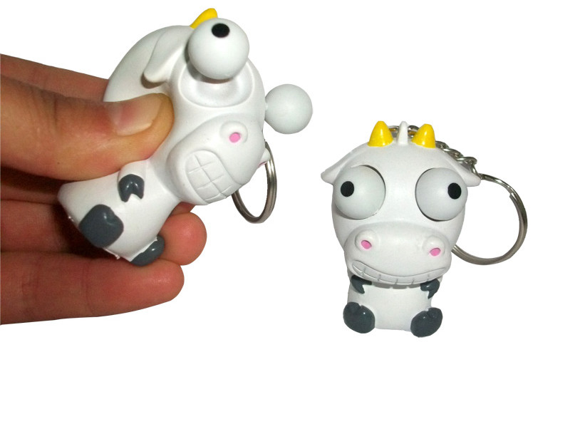 Eye Popper Cow Keychain, Animal Eye Popper Toy For School