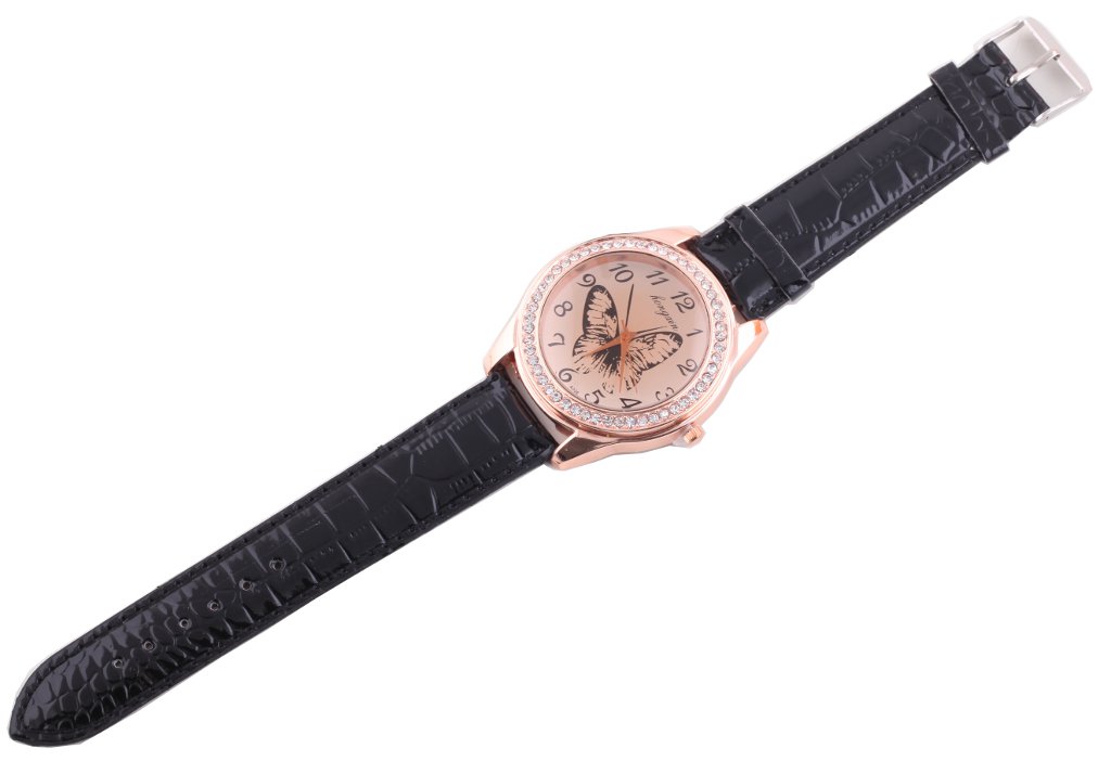 Leather Strap Butterfly Rhinestone Lady's Watch