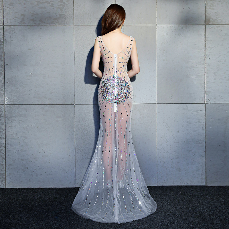 Sexy See Through Mermaid Evening Gown, Maxi Prom Dress