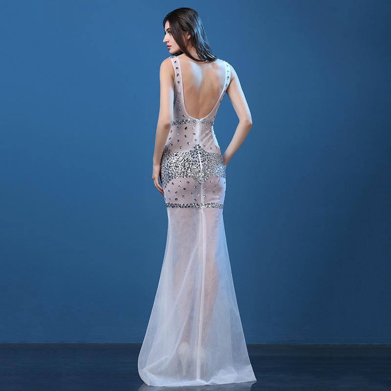 Transparent Diamond Maxi Mermaid Silk Dress