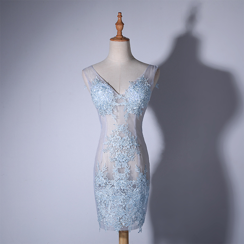 Light Blue Ultra Sexy Transparent Bodycon Mini Dress