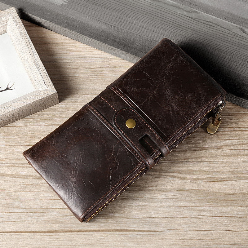 Dark brown cowhide leather wallet for women, RFID blocking