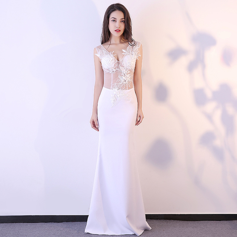 Sexy Party Evening Long Dress Real Silk Embroidered Floral Lace