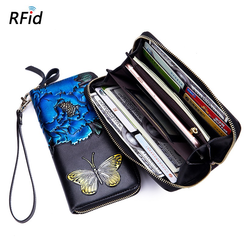 Rose & Butterfly RFID Leather Wallet For Women