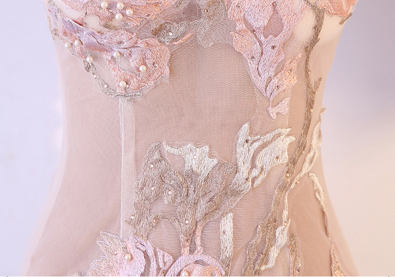 Sexy See Through Evening Dress Real Silk Embroidered Lace Gown