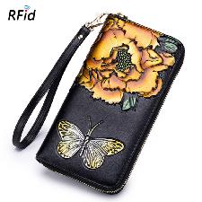 Rose & Butterfly RFID Leather Wallet for Women wholesale, custom printed logo