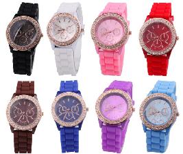 Ladies' watch with silicone band and rhinestones wholesale, custom logo printed