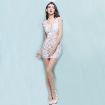 Transparent Sexy Mini Real Silk Actress Evening Dress Floral Lace 